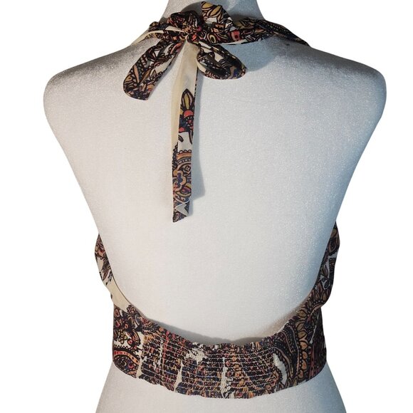 Free People Paisley Drape Halter Crop Top Boho Festival Summer Style Size XS - Picture 3 of 13